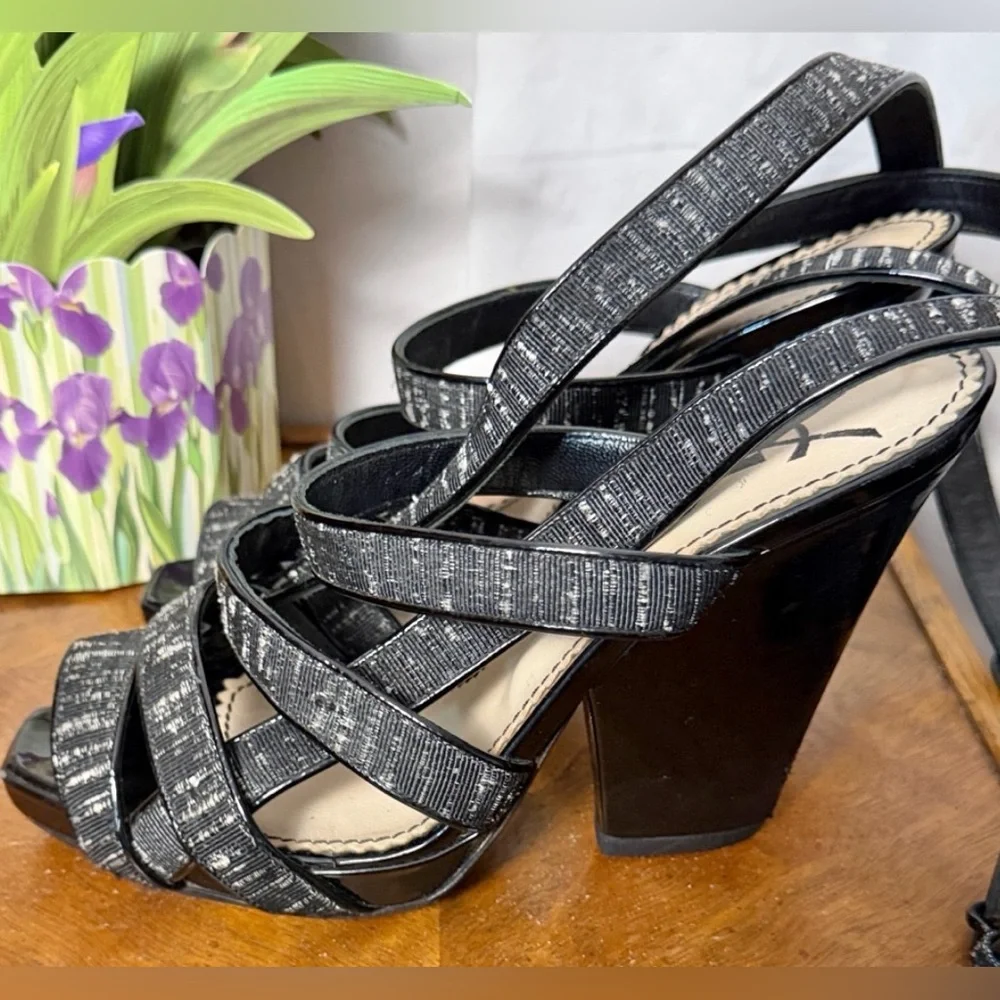 Saint Laurent Monochrome Buckle Ankle Wrap Wedge Heeled Sandals Size 37.5(7.5)